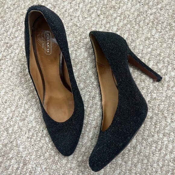 Coach Urban Caviar Black Leather Heels sparkly size 10 - Picture 1 of 12